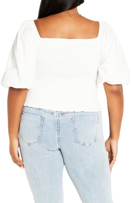 Shop City Chic Arielle Smocked Puff Sleeve Cotton Top In Ivory