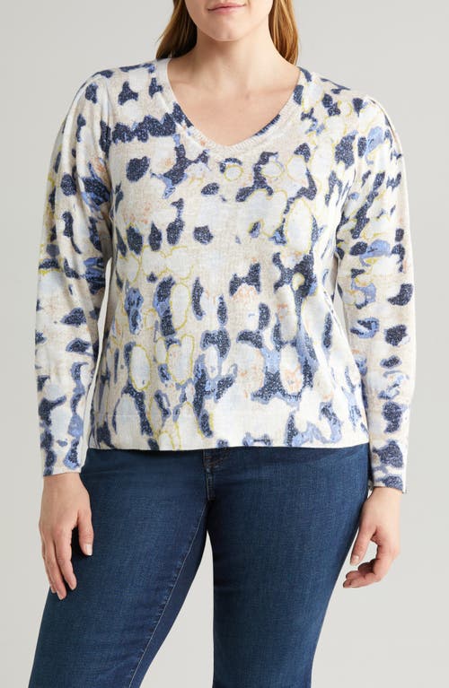 NIC+ZOE Rolling Clouds V-Neck Sweater Blue Multi at Nordstrom,