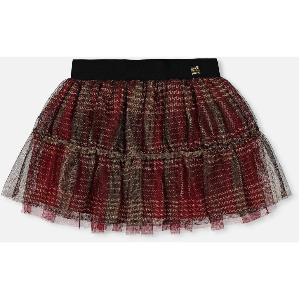 Deux Par Deux Little Girl's Glittering Tulle Skirt Red Plaid In Jester Red