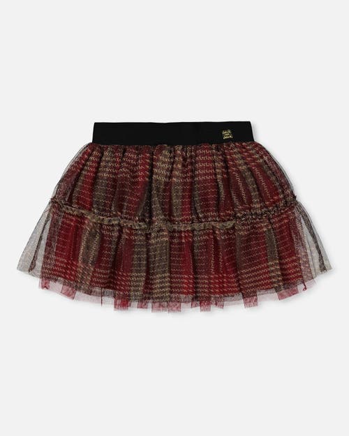 Deux Par Deux Kids'  Little Girl's Glittering Tulle Skirt Red Plaid In Jester Red