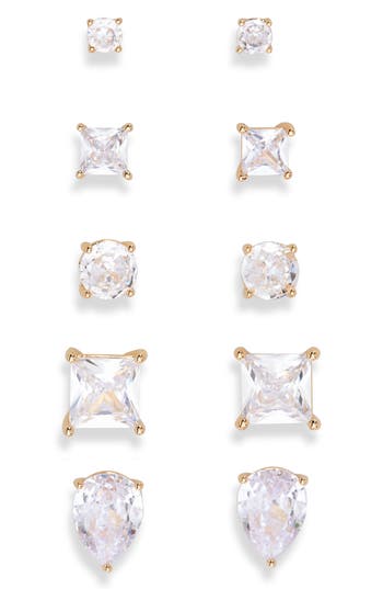 Nordstrom Rack Set Of 5 Stud Earrings In Clear- Gold