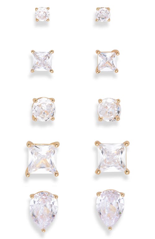 Nordstrom Rack Set Of 5 Stud Earrings In Clear- Gold