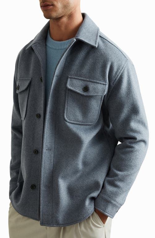 Reiss Liam Wool Blend Melton Overshirt in Airforce Blue 