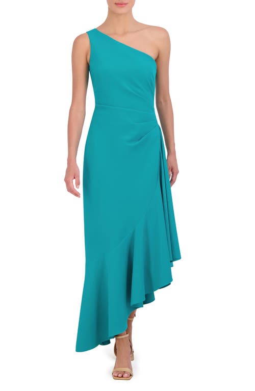 Shop Eliza J One-shoulder Midi Cocktail Dress In Turquoise