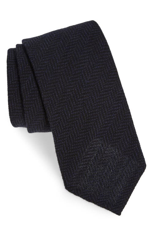 Navy Wool & Mohair Herringbone Tie