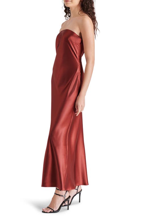 Shop Steve Madden Jessamine Strapless Stretch Satin Dress In Spiced Apple