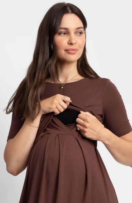 Shop Seraphine Pleat Detail Maternity/nursing Dress In Chocolat