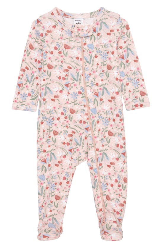 Nordstrom Babies' Print Cotton Footie In Pink Lotus Bird Song