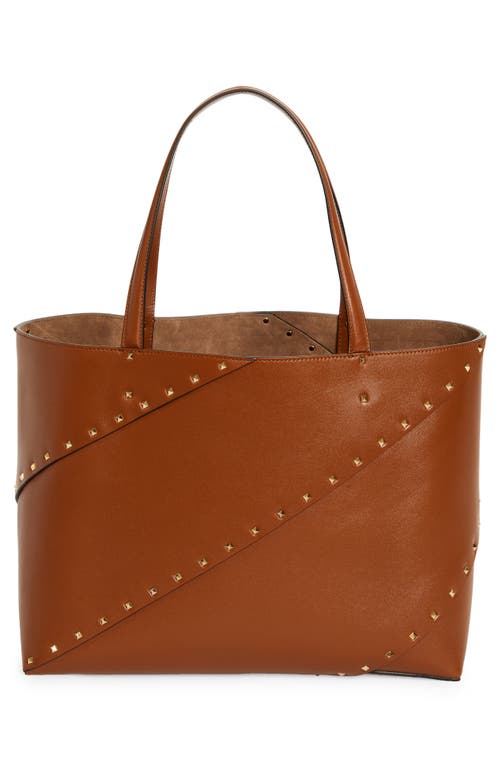 Shop Valentino Garavani Large Rockstud Wispy Leather Tote In Tobacco