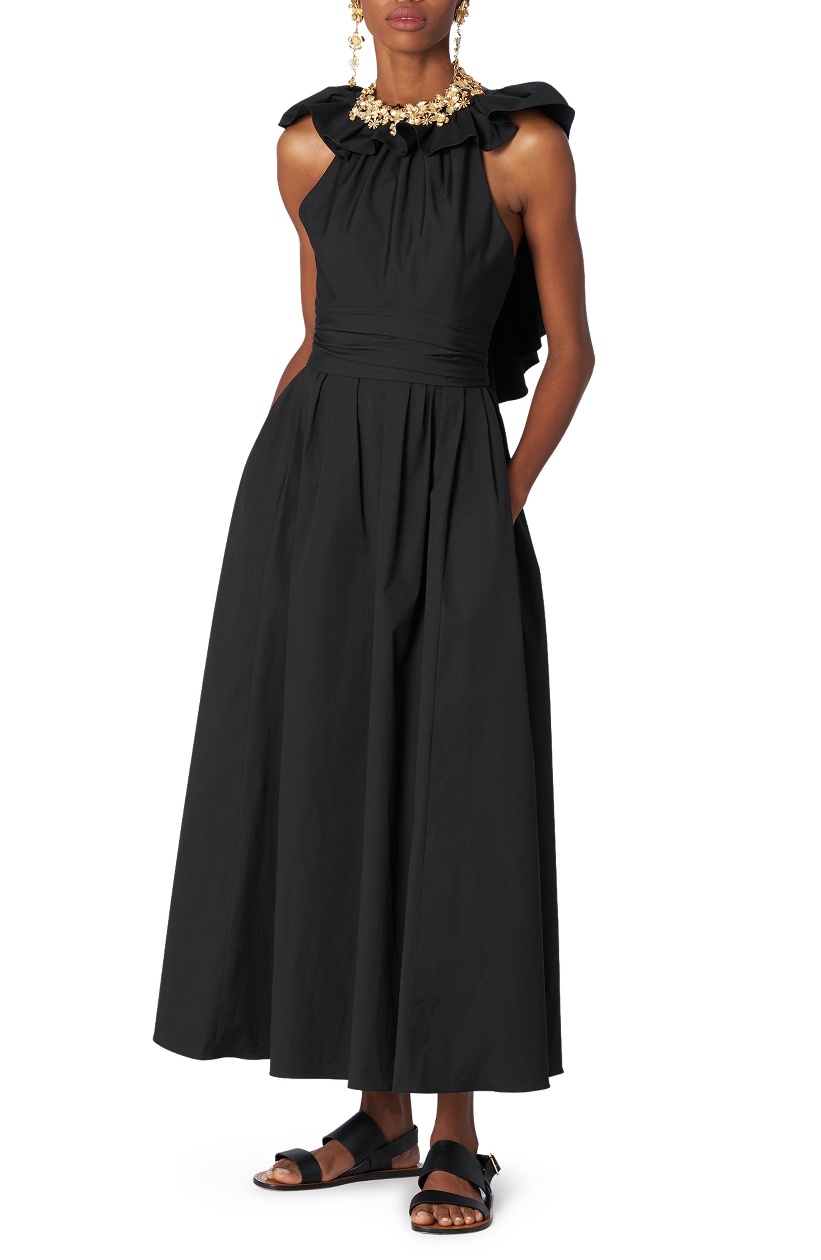 Carolina Herrera Ruffle Neck Dress in Black at Nordstrom, Size 8