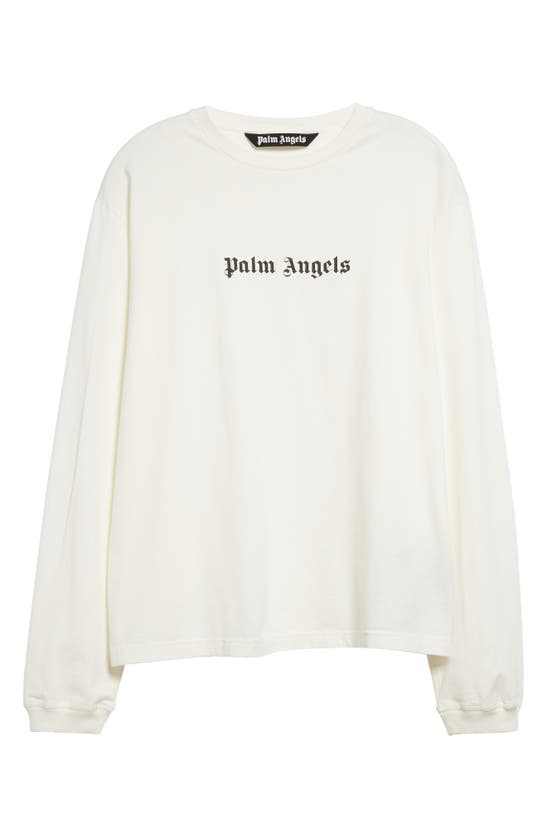 Shop Palm Angels Logo Long Sleeve Cotton Graphic T-shirt In Off White Black