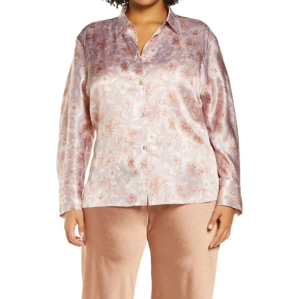 Shop Vince Dahlia Floral Print Silk Shirt In Lotus Shell