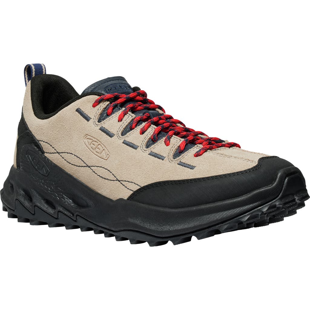 Keen Beige Vitello Leather Sneakers With Rugged Outsole In Safari/sky Captain
