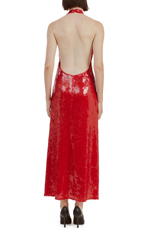 Bardot Freja Sequin Open Back Halter Maxi Dress In Deep Red