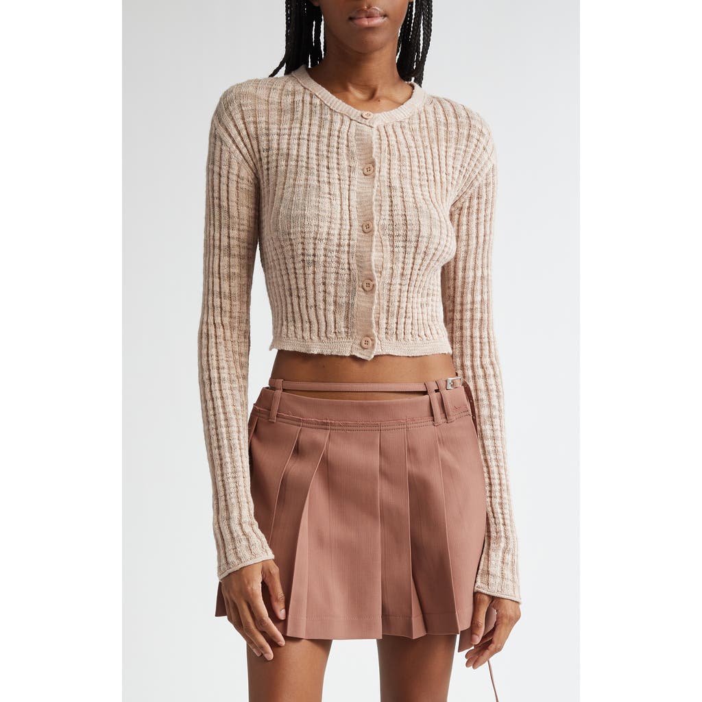 Shop Acne Studios Kiko Rib Linen Blend Cardigan In Dusty Pink