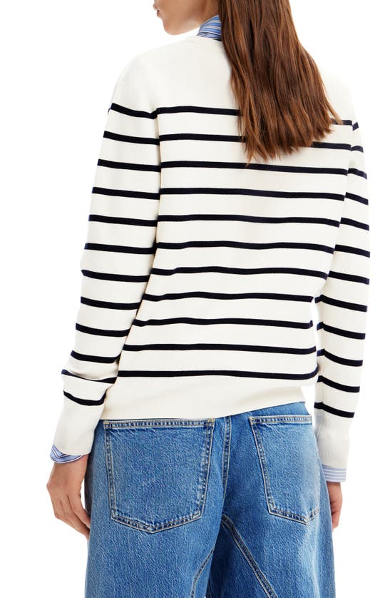 Shop Desigual Jers My Mickey Mouse Stripe Crewneck Sweater In White
