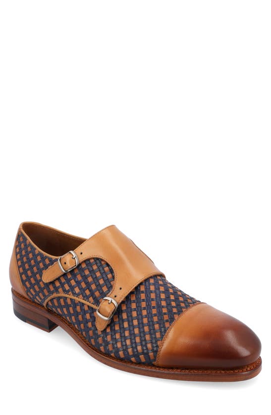 Taft The Lucca Double Monk Strap Shoe In Navy Woven