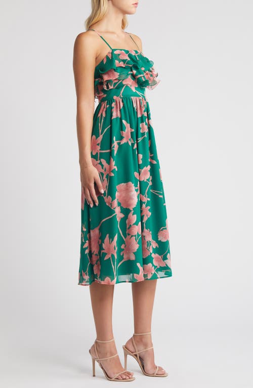 Shop Chelsea28 Printed Tiered Ruffle Chiffon Midi Dress In Green- Pink Opal Blooms