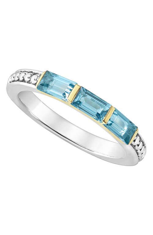 Shop Lagos Gemstone Baguette Stackable Ring In Silver/18k Gold/blue Topaz