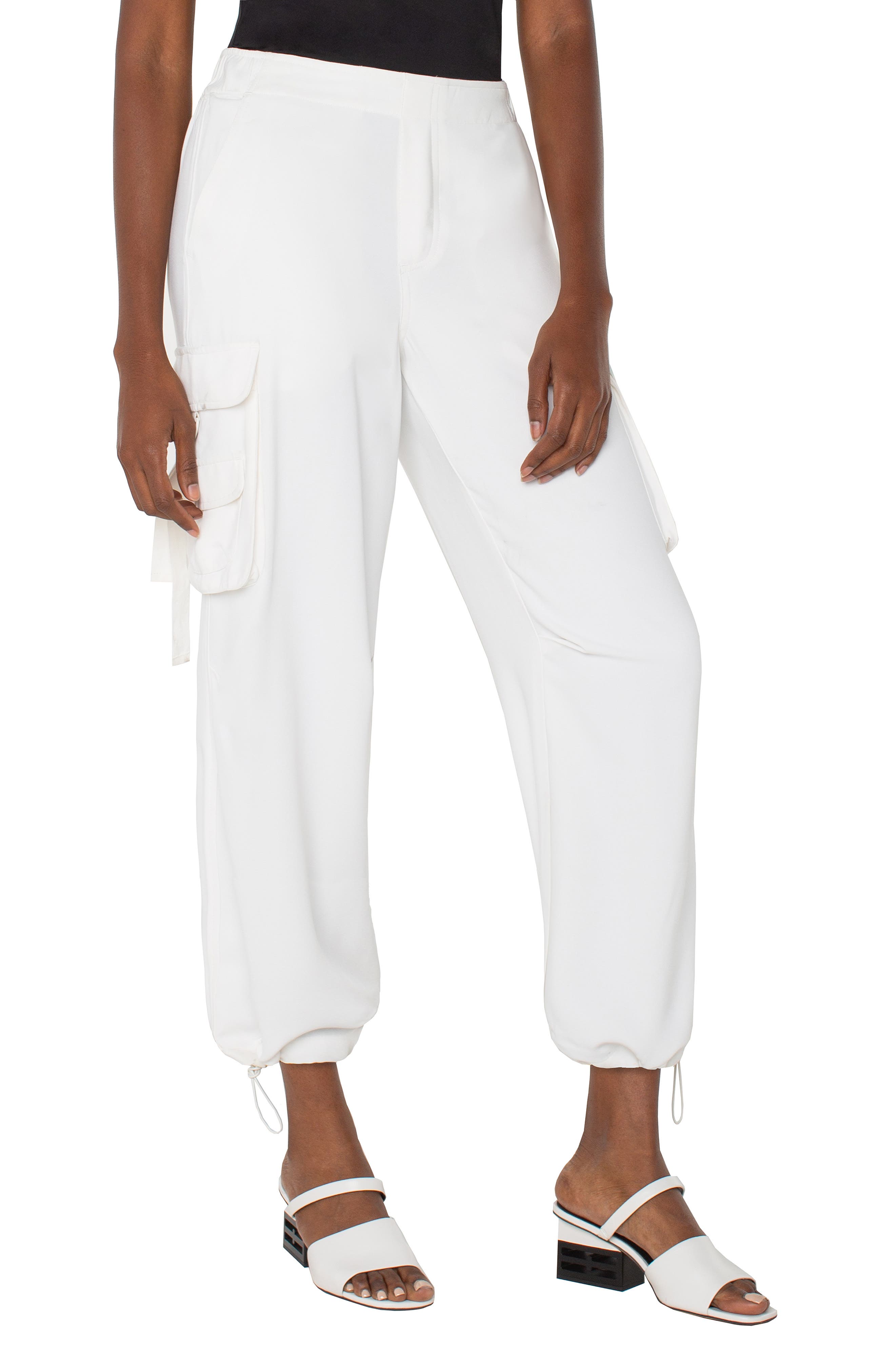Liverpool Cinch Hem Pull-On Cargo Parachute Pants in Porcelain 