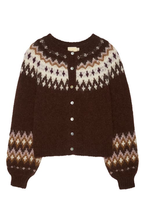 Shop Nation Ltd Lula Fair Isle Cardigan In Coffee