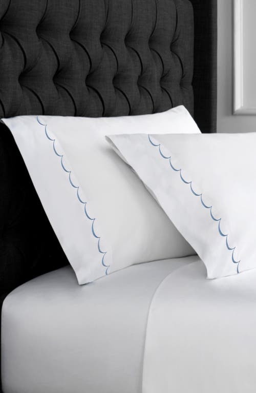 Melange Home Scalloped Edge Embroidered 600 Thread Count Pillowcases In White/blue