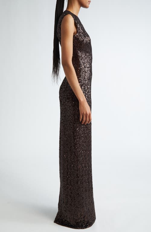 Shop Michael Kors Collection Sequin Sleeveless Column Gown In Chocolate