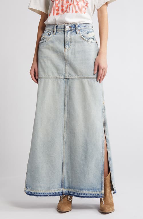 Re/Done Mid Rise Organic Cotton Denim Maxi Skirt Ripped Tide at Nordstrom,