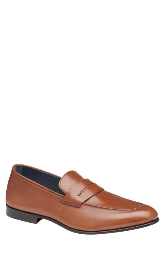 Johnston & Murphy Collection Taylor Moc Toe Penny Loafer In Tan Italian Calfskin