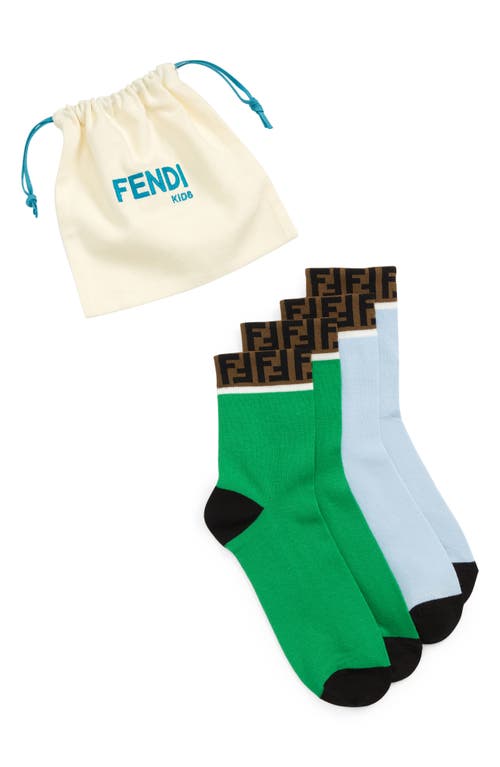 Fendi 2-Pack Cotton Blend Sock Set in F1Gfl Grn/Blue