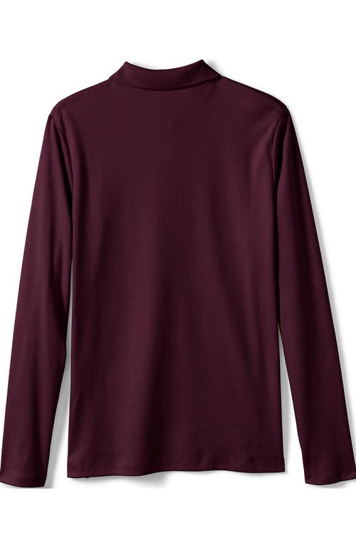 Shop Lands' End School Uniform Girls Long Sleeve Feminine Fit Interlock Polo Shirt In Burgundy