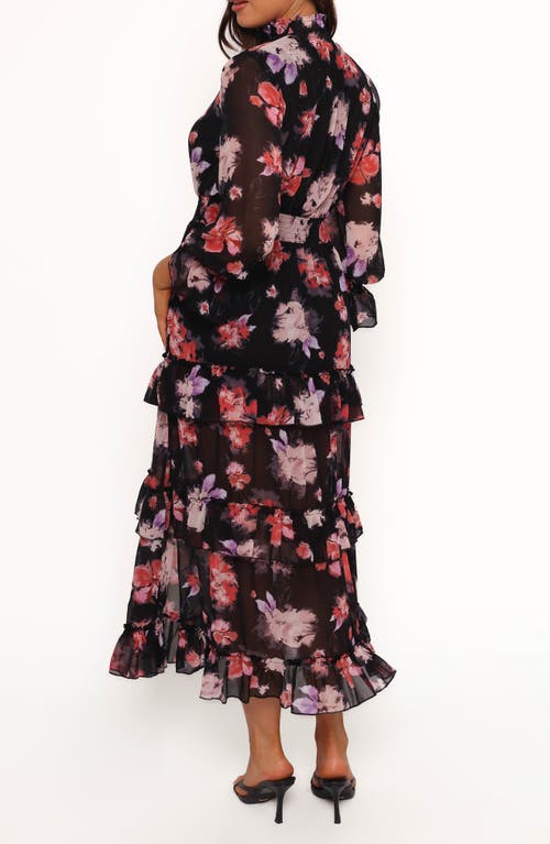 Petal And Pup Petal & Pup Isadora Floral Print Ruffle Long Sleeve Maxi Dress In Black
