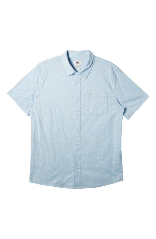 Quiksilver Kids' Minimo Floral Print Short Sleeve Organic Cotton Button-Up Shirt in Sky Blue at Nordstrom, Size Xl