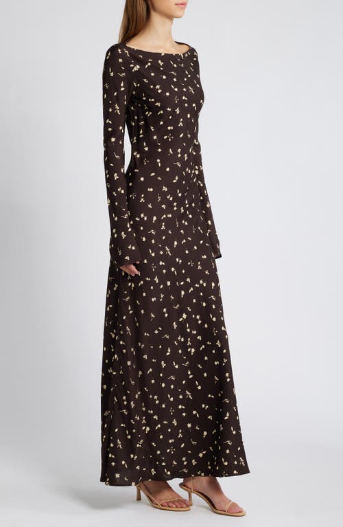 Shop Faithfull The Brand Lilou Floral Long Sleeve Jersey Maxi Dress In Clover Brown