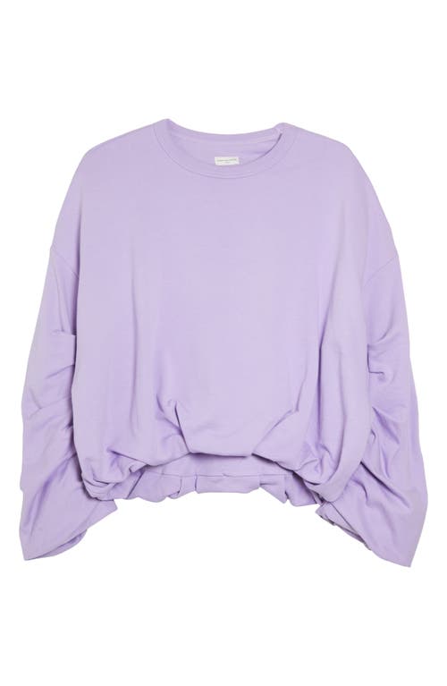Dries Van Noten Oversize Round Sleeve Gathered Cotton Sweatshirt in Lilac 403