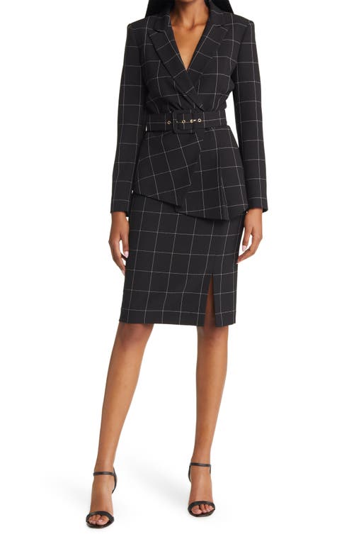 Tahari Asl Windowpane Plaid Two-piece Long Sleeve Dress In Black/ivory