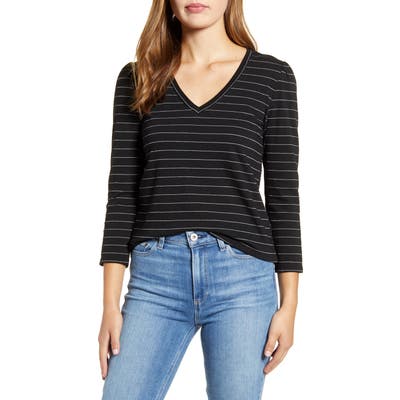 Lucky Brand Stripe Puff Sleeve Tee, Black