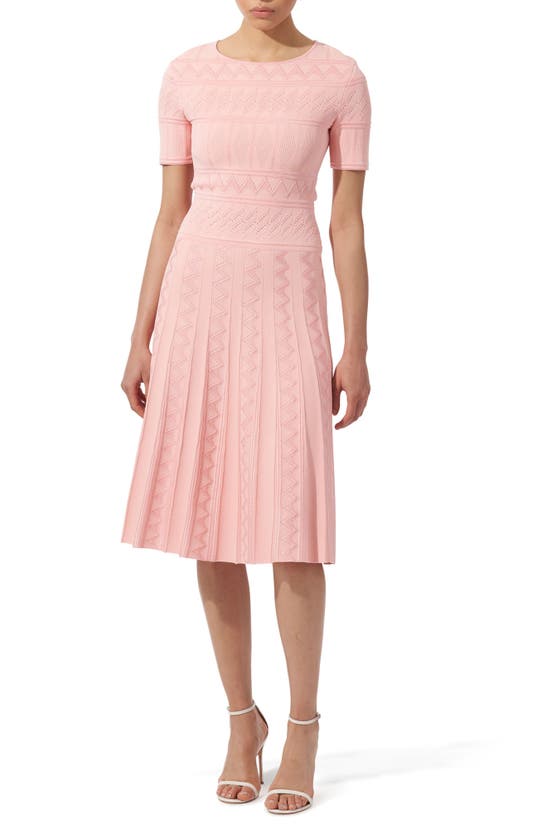Shop Carolina Herrera Embroidered Knit Fit & Flare Dress In Shell Pink