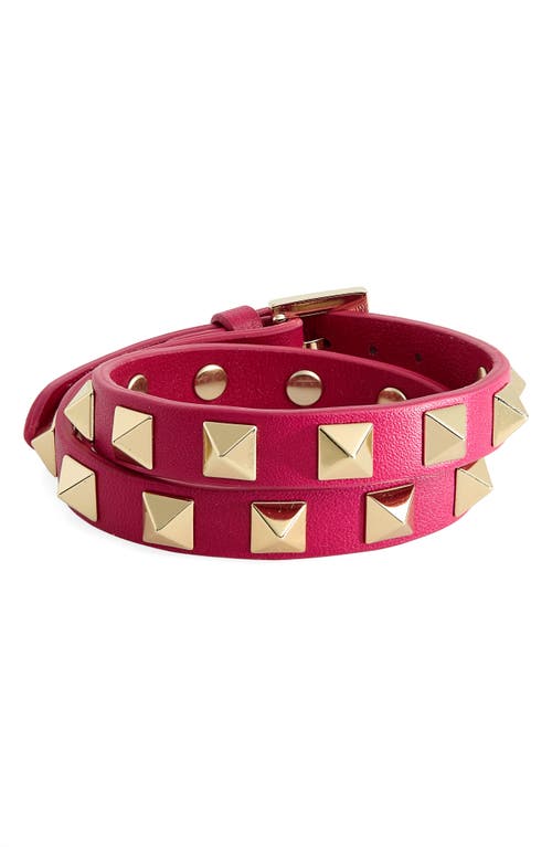 Valentino Garavani Rockstud Leather Double Wrap Bracelet in Rose Violet