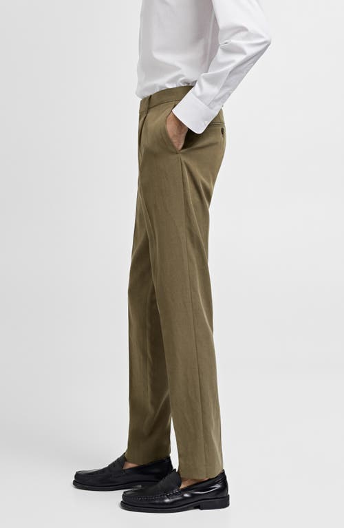 Mango Slim Fit Pleated Suit Pants In Khaki Green