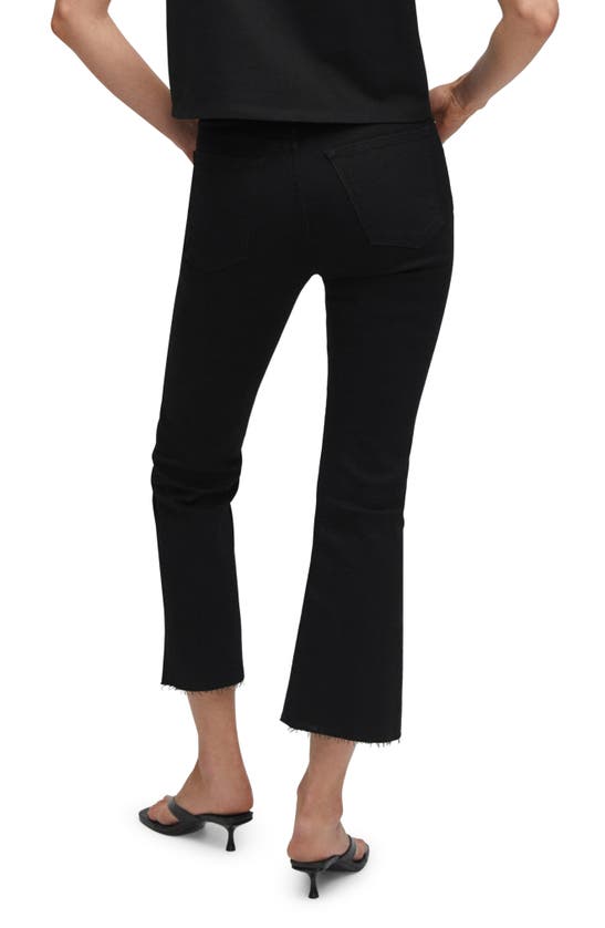 Shop Mango Raw Hem Crop Flare Jeans In Black Denim