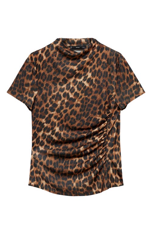 Shop Mango Leopard Print Ruched Top In Brown
