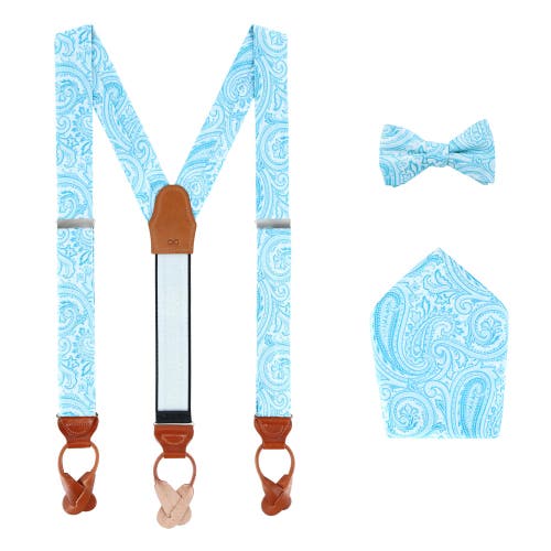 Trafalgar Sobee Paisley Brace Bow Tie & Pocket Square Set In Light Blue