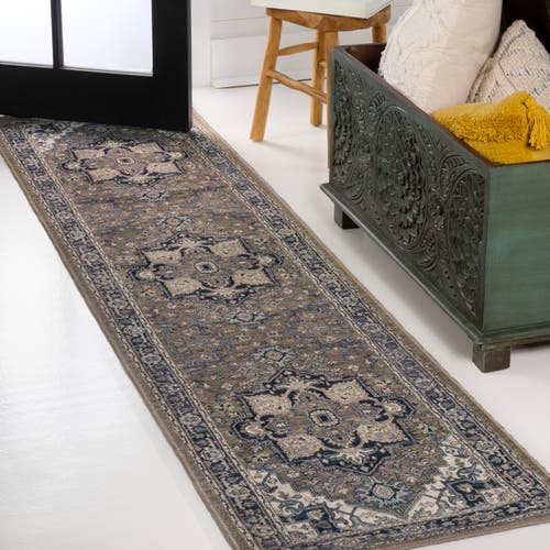 Jonathan Y Cirali Ornate Large Medallion Machine-washable Area Rug In Green/navy/cream