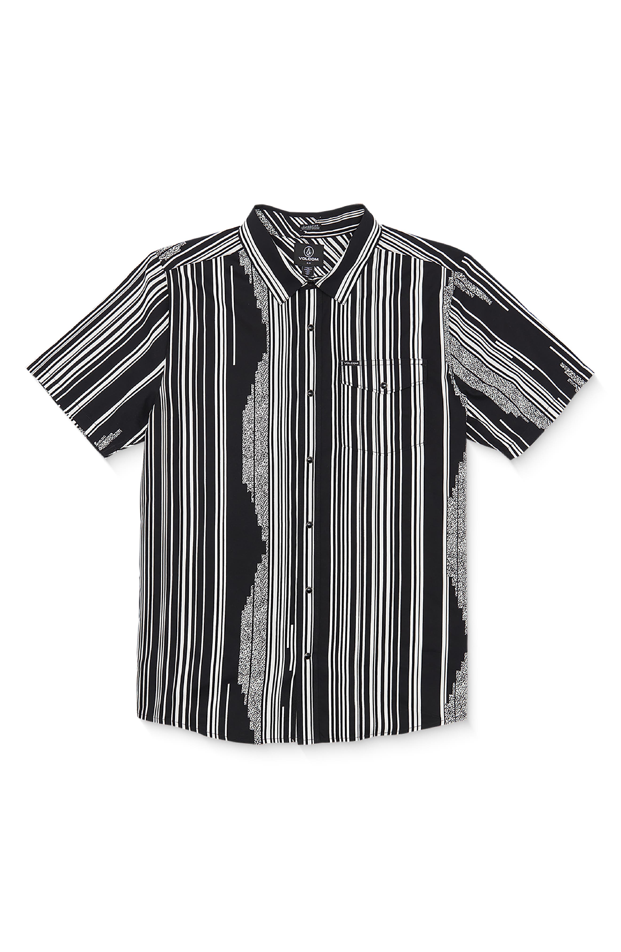 Volcom Lunarscape Classic Fit Stripe Short Sleeve Button-Up Shirt in Black 