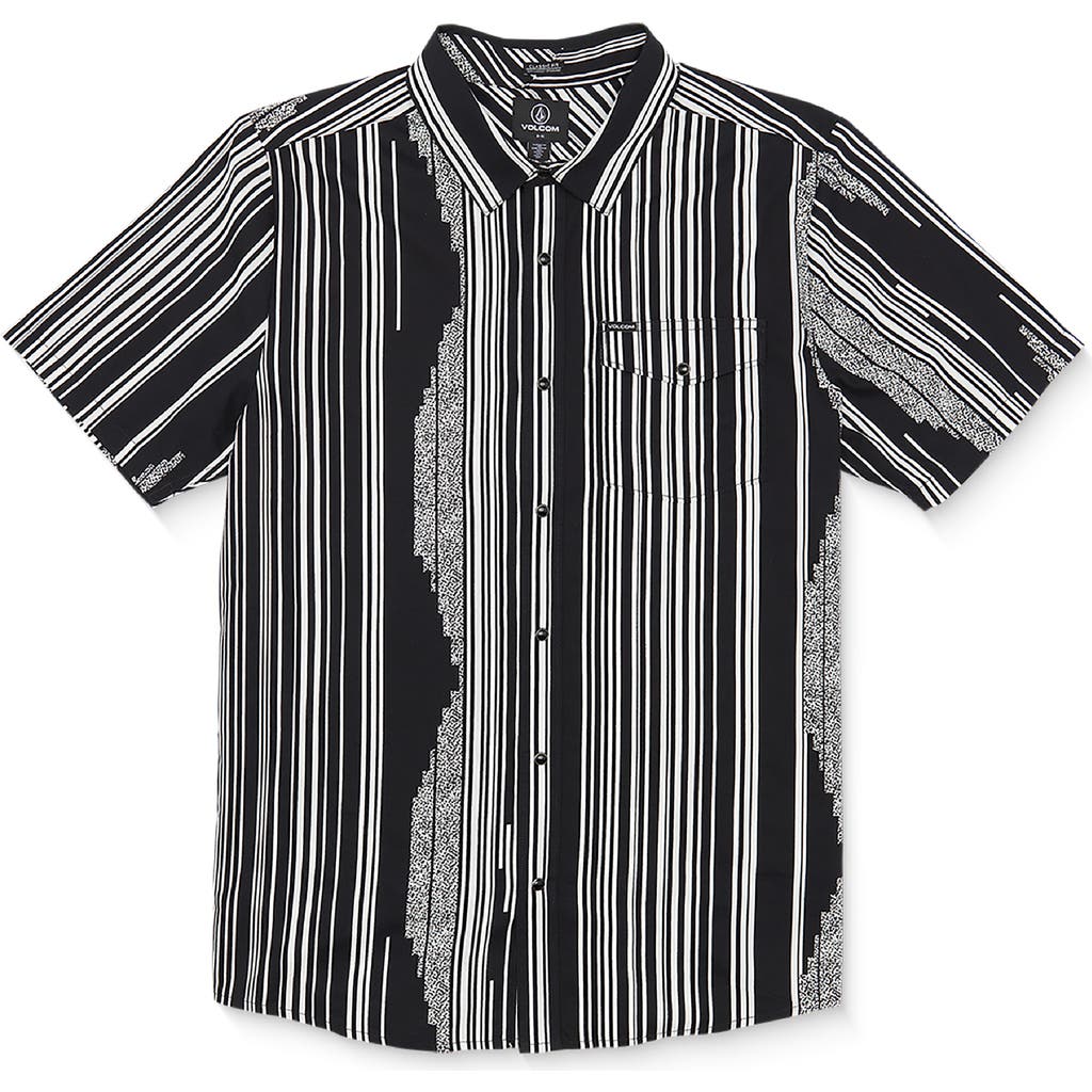 Volcom Lunarscape Classic Fit Stripe Short Sleeve Button-Up Shirt in Black
