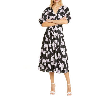 Rebecca Taylor Ikat Tie Front Midi Dress, Black