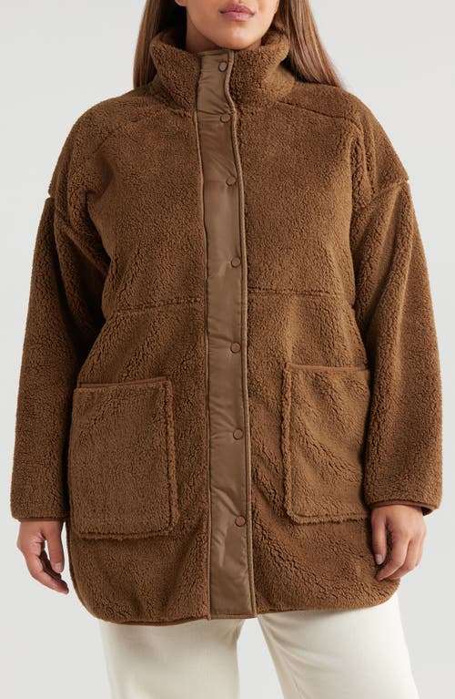 Shop Zella Faux Shearling Jacket In Brown Teak