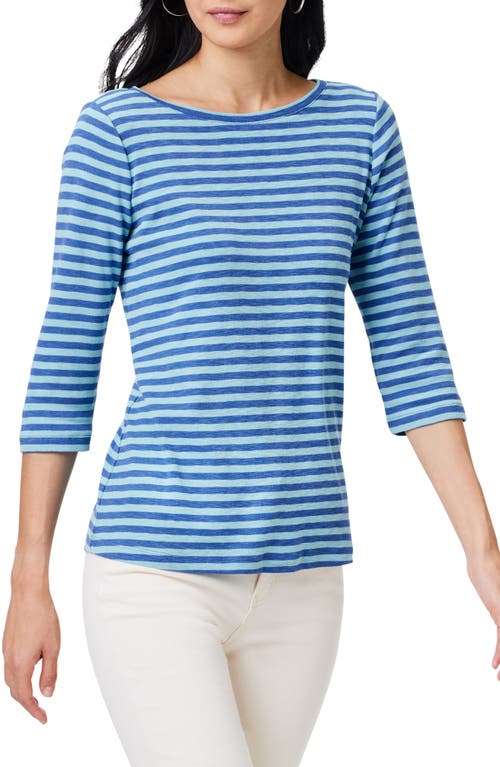 Stripe Boat Neck Cotton T-Shirt in Blue Multi