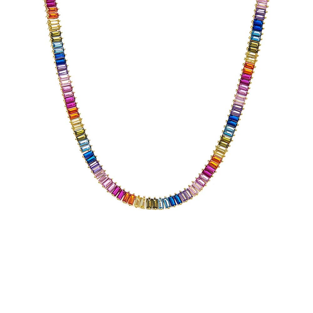 BY ADINA EDEN Multi Colored Baguette Tennis Necklace in Multi-Color Cover